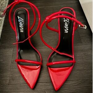 Miss Lola Strappy Red Pointed Heels
